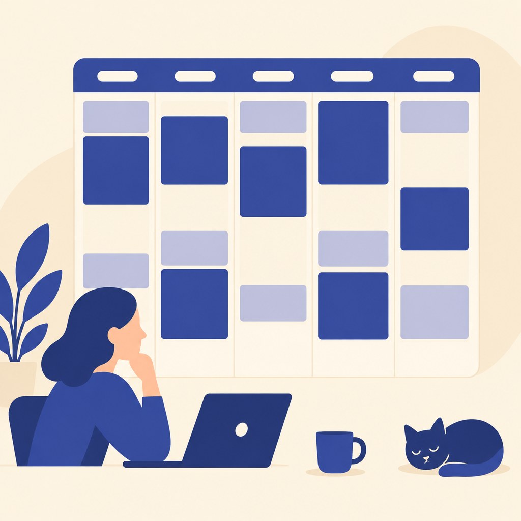 Weekly calendar blocks showing admin versus billable hours