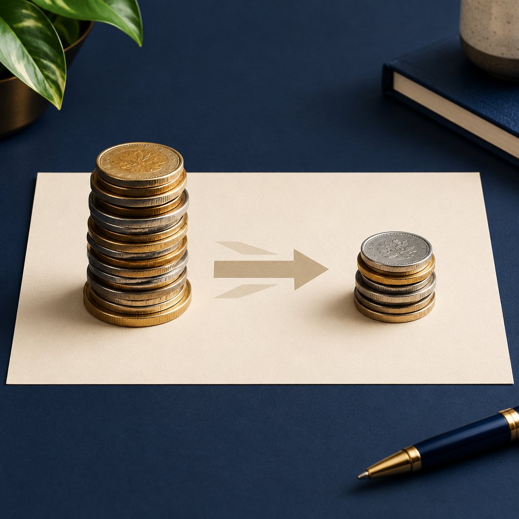 Two coin piles suggesting deposit due versus balance on completion